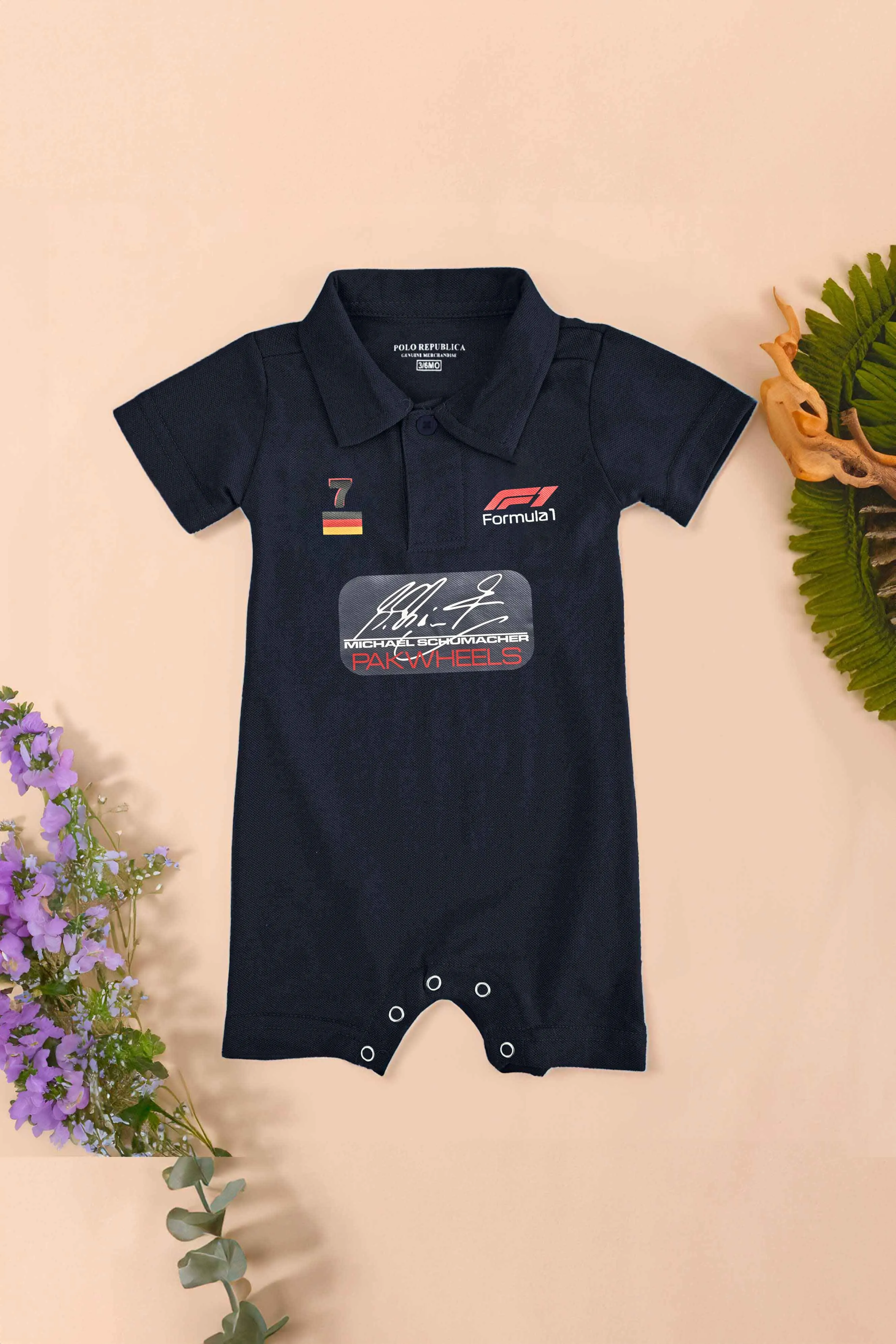 Polo Republica PakWheels Formula 7 Printed Short Sleeve Baby Romper