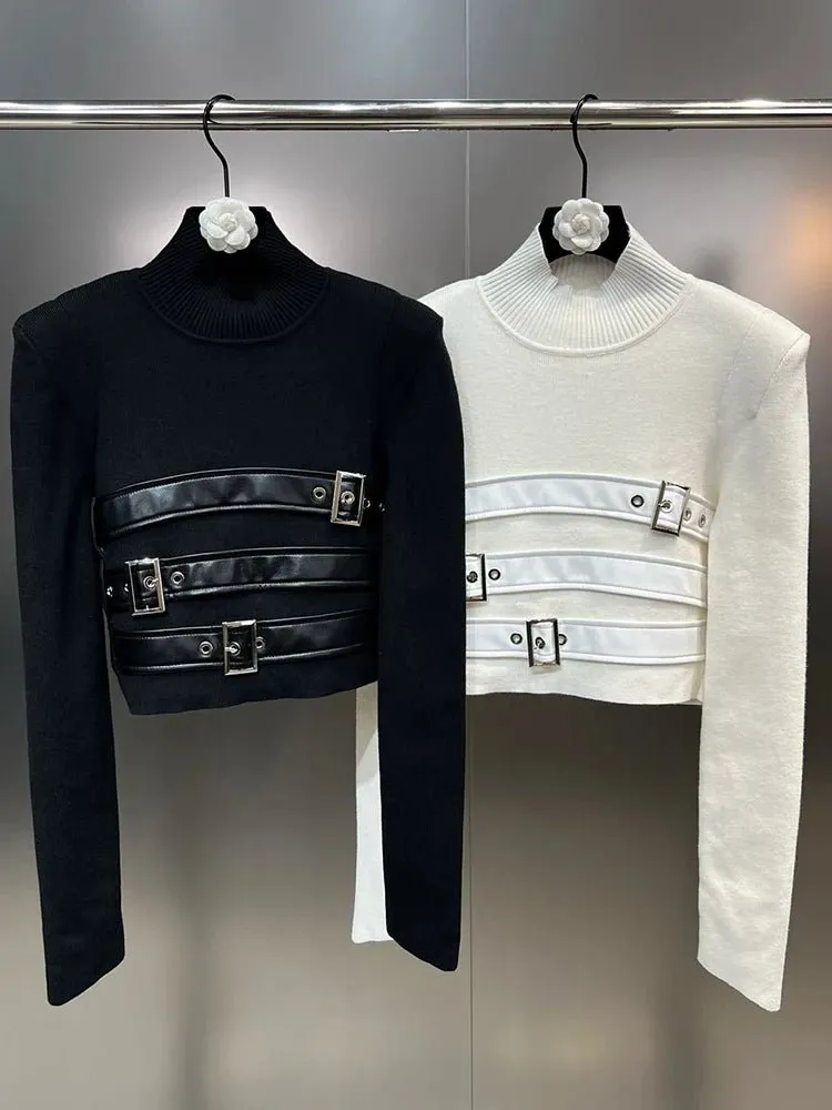 Pre Order:  Belted Stand Collar Knit Sweater