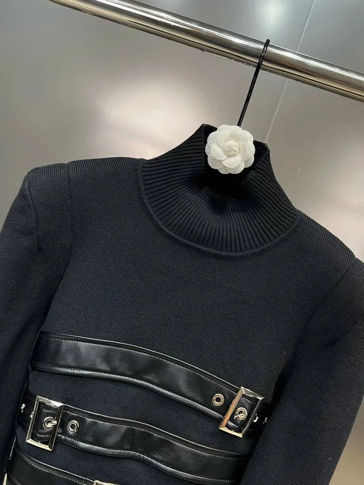 Pre Order:  Belted Stand Collar Knit Sweater