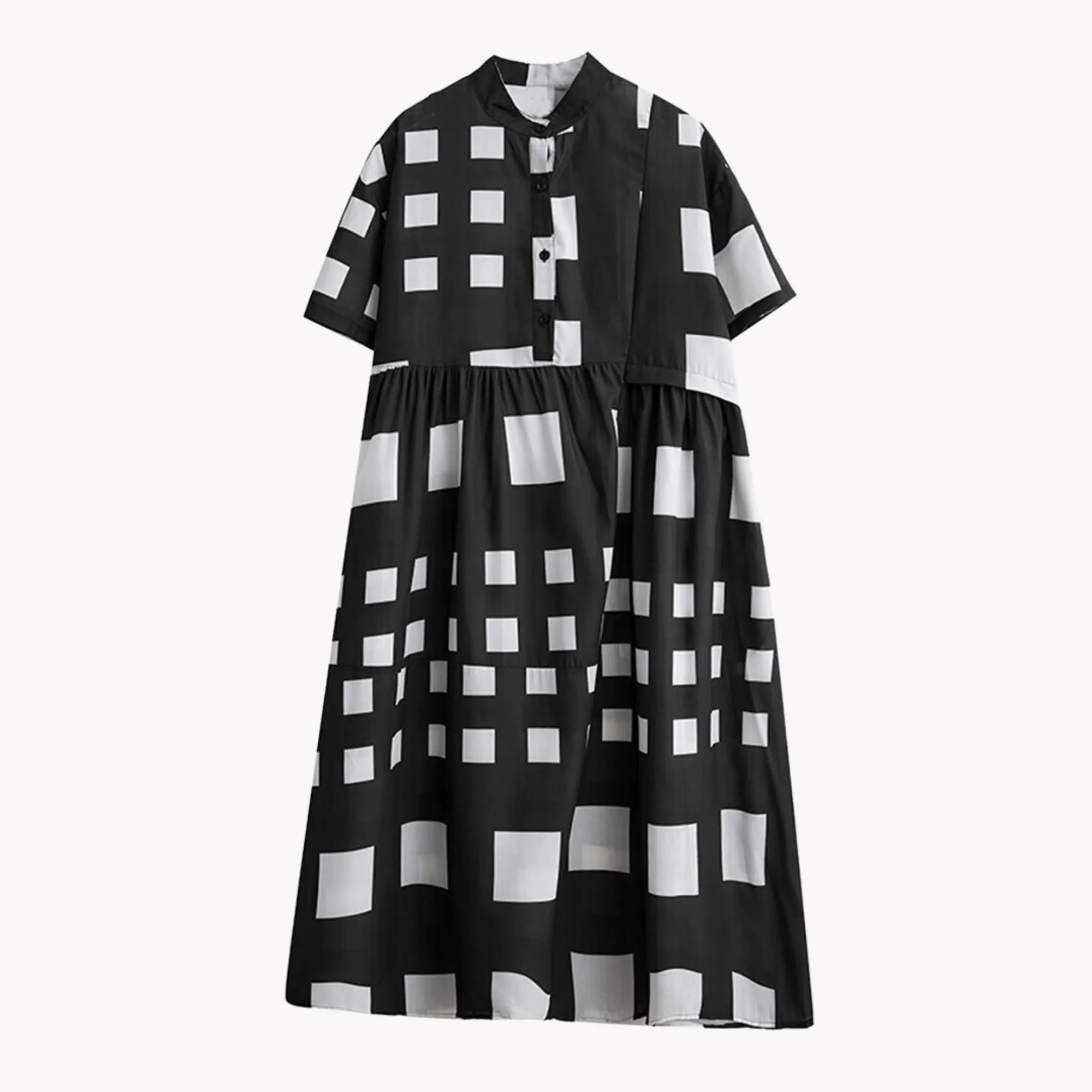 Pre Order:  Boxes Print Loose-Fit Dress