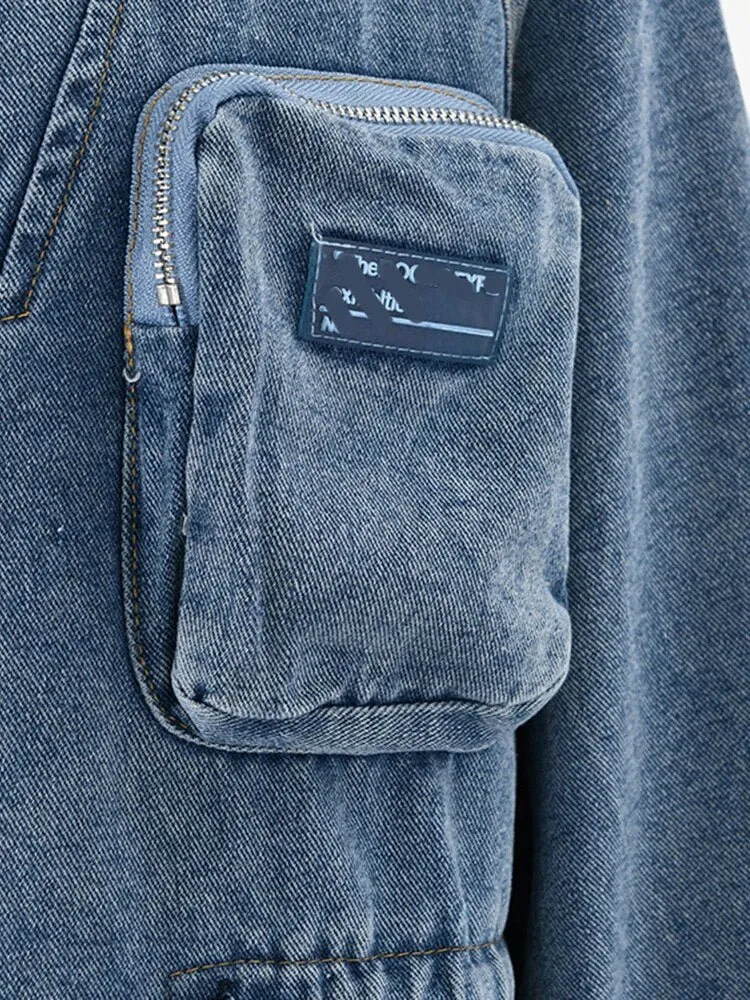 Pre Order:  Drawstring and Pockets Hooded Denim Jacket