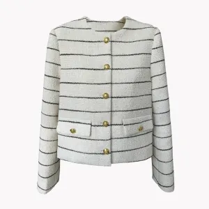 Pre Order:  Gold Buttons Striped Tweed Jacket