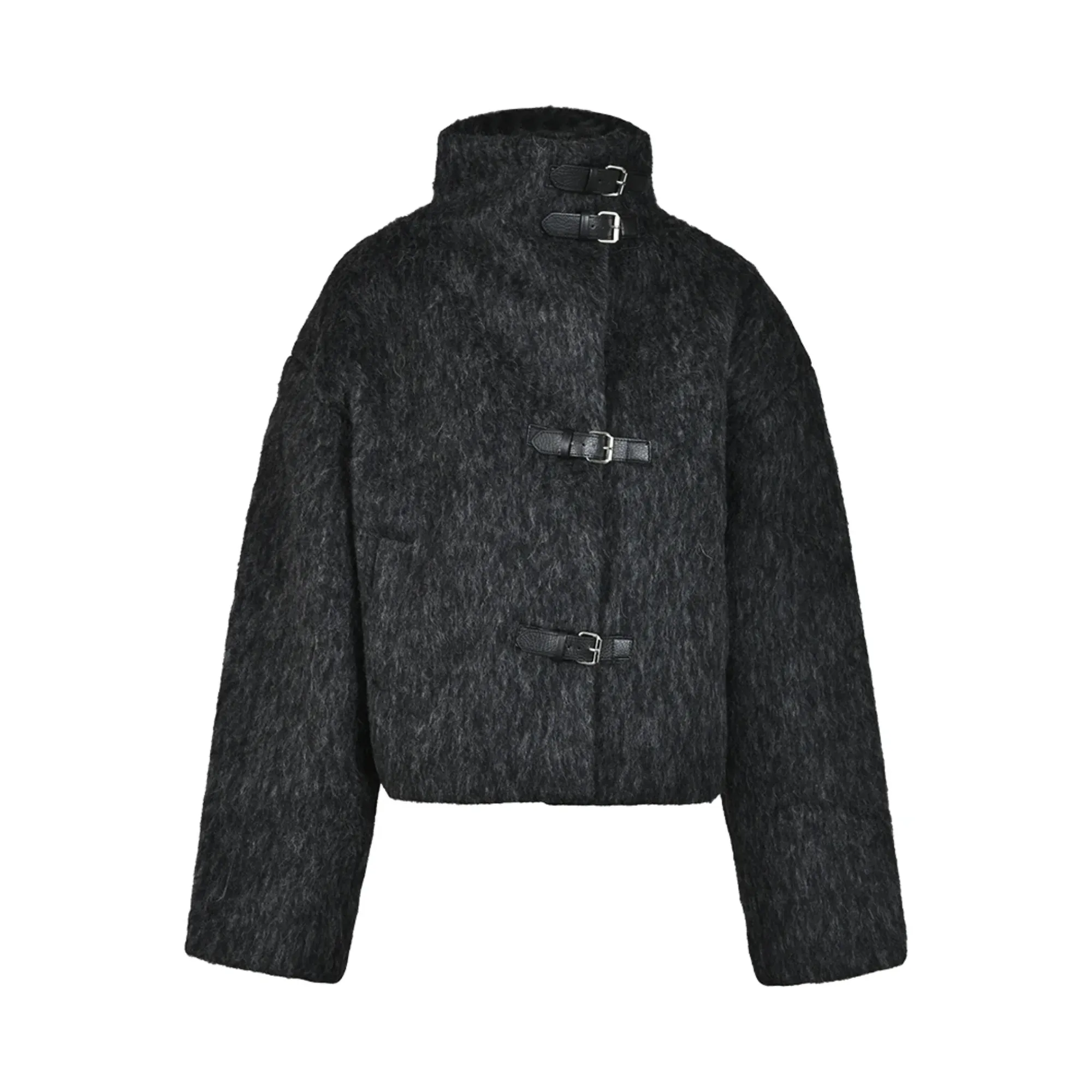 Pre Order:  Strap Closure Woolen Short Coat