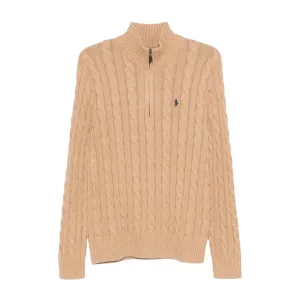 Ralph Lauren Knit Cable Brown Half Zip Sweater