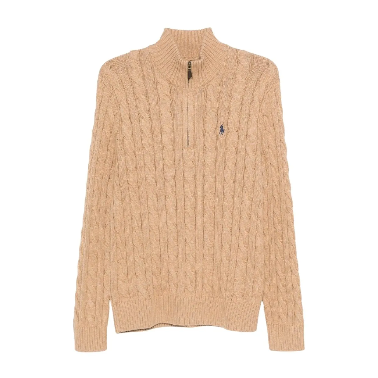 Ralph Lauren Knit Cable Brown Half Zip Sweater