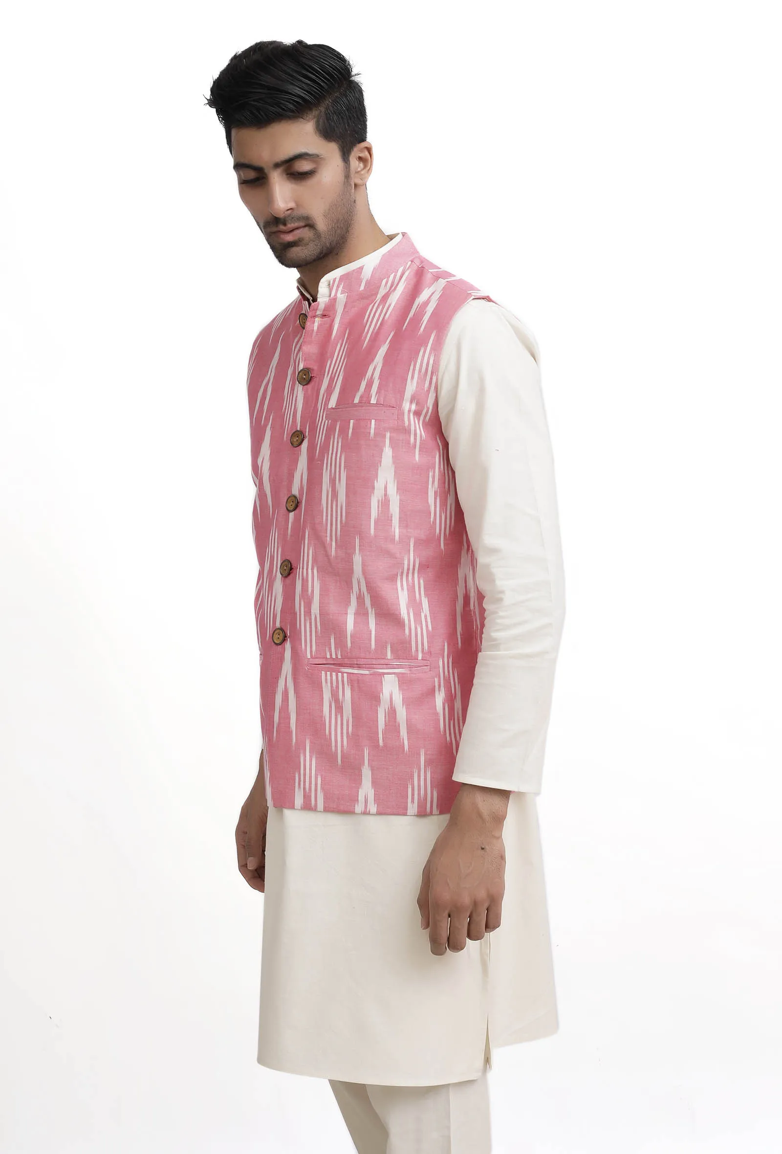 Rose Pink Ikat Nehru Jacket