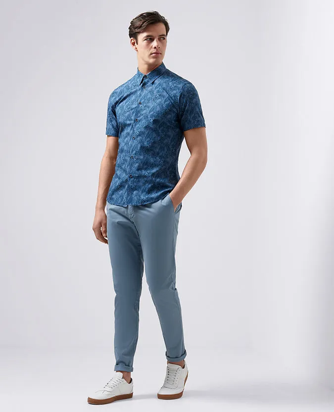 Slim Fit Printed Cotton Short Sleeve Shirt