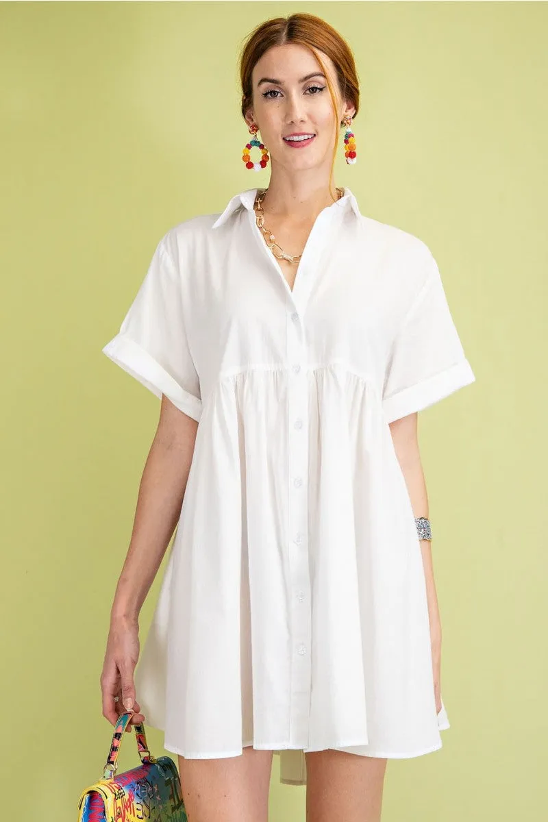 Timeless Essential Short Sleeve Cotton Voile Button Down Shirt Tunic