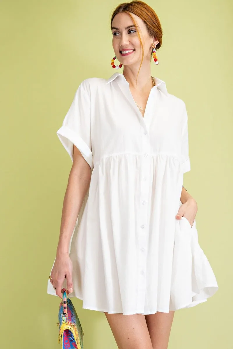 Timeless Essential Short Sleeve Cotton Voile Button Down Shirt Tunic