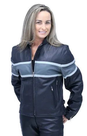 Vented Wide Gray Stripe Women's Motorcycle Jacket #L55718VZGY (S-2X)