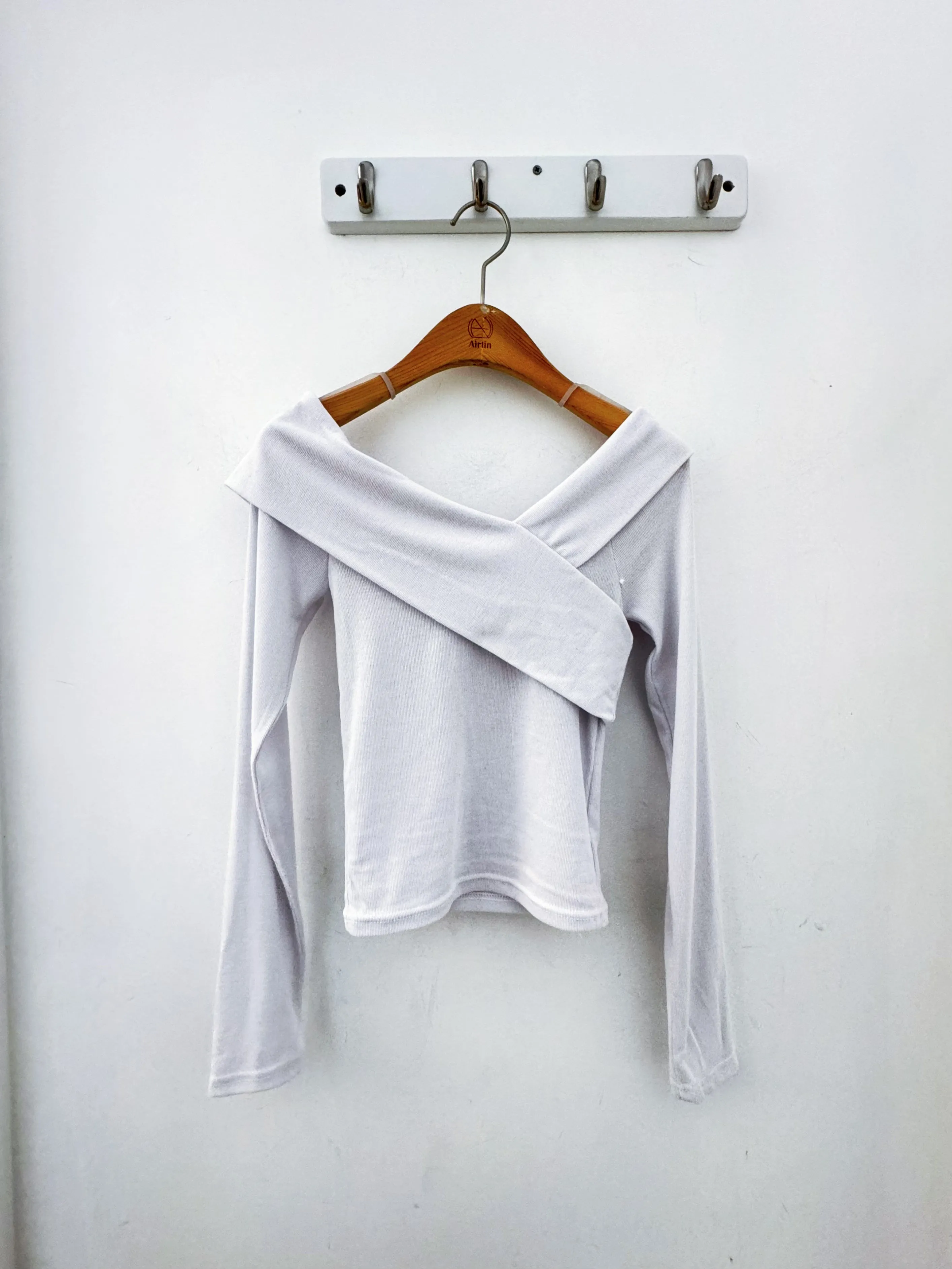 White Shoulder Long Sleeve Top