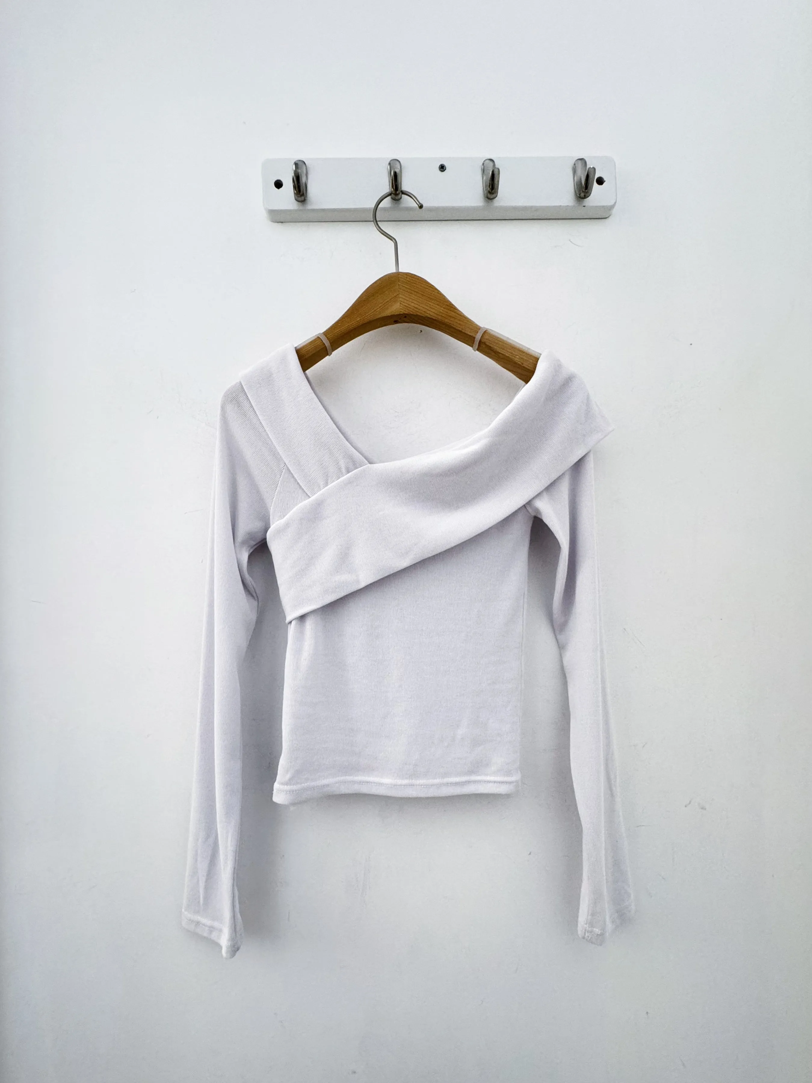 White Shoulder Long Sleeve Top