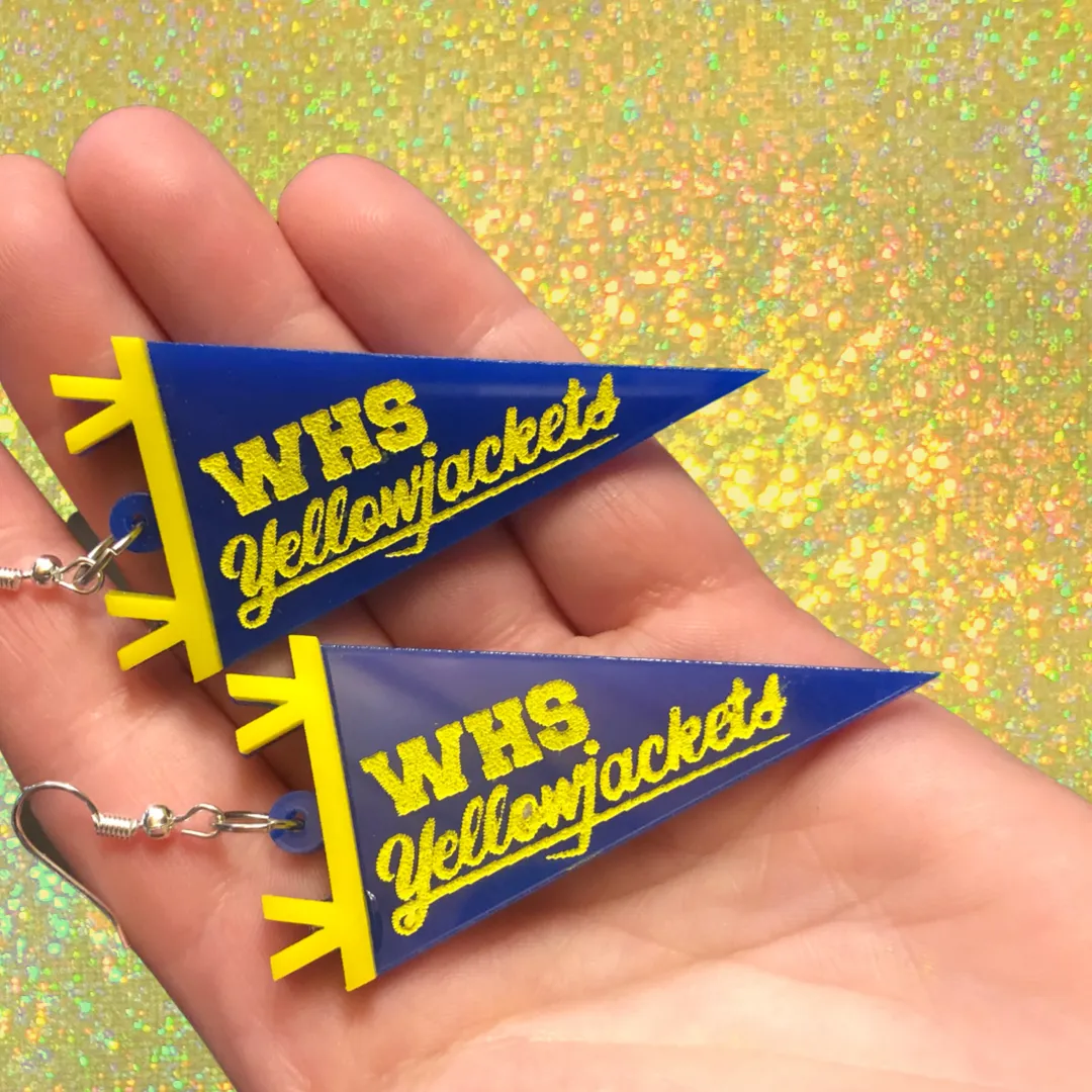 WHS Yellow jackets Pennant  Dangle Fish Hook Earrings