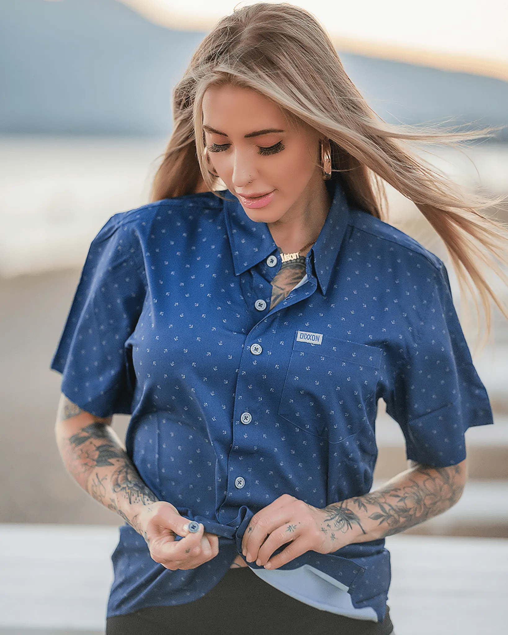 Women's Avery Party Shirt - Blue & Gray